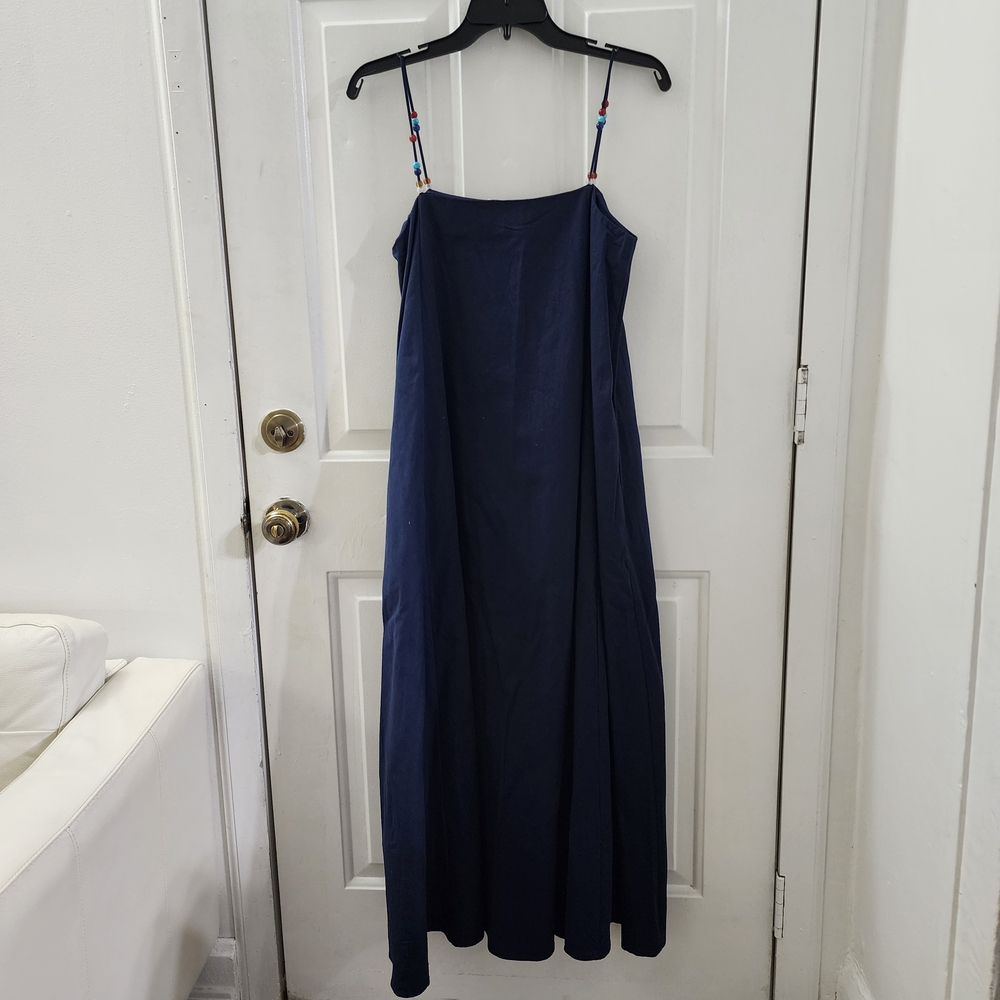 NWT Ghospell Ula beaded strap cotton maxi Navy Dress SMALL - Picture 6 of 6